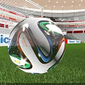 Professional Colorful Soccer Ball on Green Grass Football Field with Goal Net in Stadium