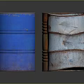 Colorful Rusty Oil Drums With Blue Red And Weathered Metal Surfaces