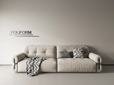 Polliform Modern Beige Sectional Sofa With Decorative Pillows And Throw Blanket 3d model