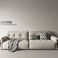 Polliform Modern Beige Sectional Sofa With Decorative Pillows And Throw Blanket 3d model