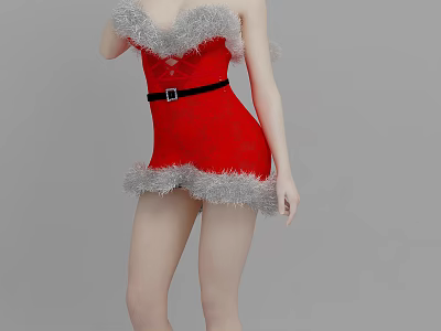 A woman wearing red Christmas dress with gray fur trim and black belt 3d model