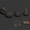 Traditional Metal Household Cooking Utensils Set Including Cauldrons Pots And Spoons