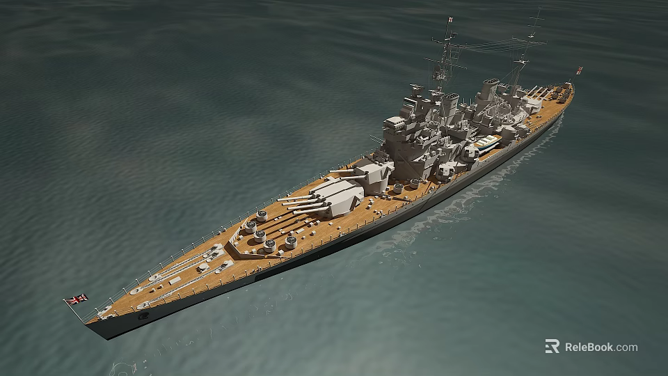 Powerful Battleship With Large Main Guns Turrets And Deck Facilities Sailing At Sea 3d model 