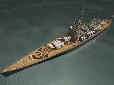 Powerful Battleship With Large Main Guns Turrets And Deck Facilities Sailing At Sea 3d model