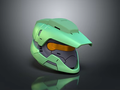 Weapon Tactical Combat Helmet With Futuristic Green Design And Orange Visor 3d model