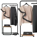 Modern Clothing Rack with Hanging Clothes Side Stool and Handbag 3d model