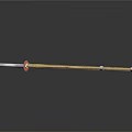 Long Yellow Staff Weapon With White Ends And Red Ring Design
