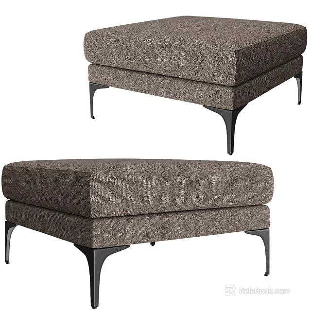 Modern Gray Fabric Ottoman With Stylish Black Metal Legs And Comfortable Design 3d model 