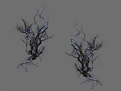Natural Stone And Wood Dry Twisted Branches With Detailed Texture Against Gray Background 3d model
