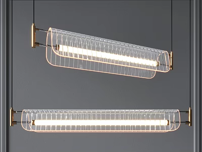 Modern Linear Pendant Chandeliers With Brass Frame And Glass Shade Hanging Design 3d model
