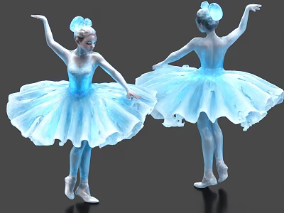 Ballerina Women in Blue Fluffy Ballet Dress with Hair Accessory Dancing Front Back Views 3d model