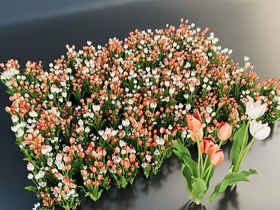 Elegant Vase Arrangement With Orange White Small Flowers And Pink White Tulips 3d model
