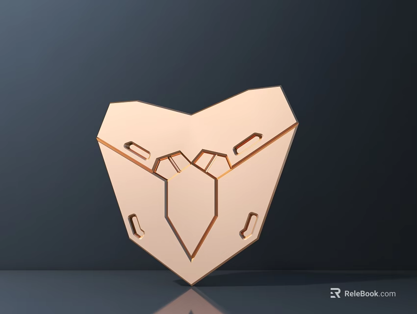 Modern Gold Heart Shaped Chandelier with Geometric Cut Symmetric Structure and Dark Background Reflection 3d model 