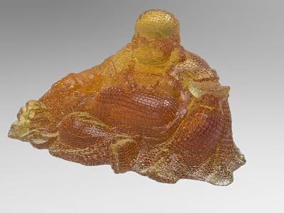 Decorative Ornament Set with Smiling Seated Maitreya Buddha in Golden Amber Glass Design 3d model