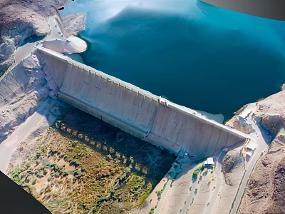 Scenic Aerial View Of Dam Landscape With Blue Water And Rocky Mountain Terrain 3d model