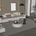 Modern Beige Sofa Coffee Table Set With Throw Pillows Ottoman And Bright Windows 3d model