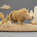 Wooden Rhinoceros Photo Spot with Cacti and Clouds Creative Sculpture Decorative