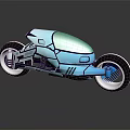 Futuristic Motorcycle Featuring Light Blue White Body Transparent Green Windshield And Unique Wheels