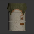 White Barrel With Green Cloth Cover And Flammable Warning Sign