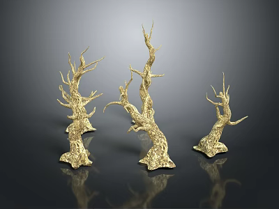 Artistic Golden Branch Shaped Wood Stone Decorations For Interior Design 3d model