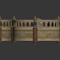 Classical Style Wooden Bed With Carved Railings Steps And Decorative Columns