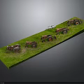 Vintage Tractor Models Arranged On Green Grass With Small Bus