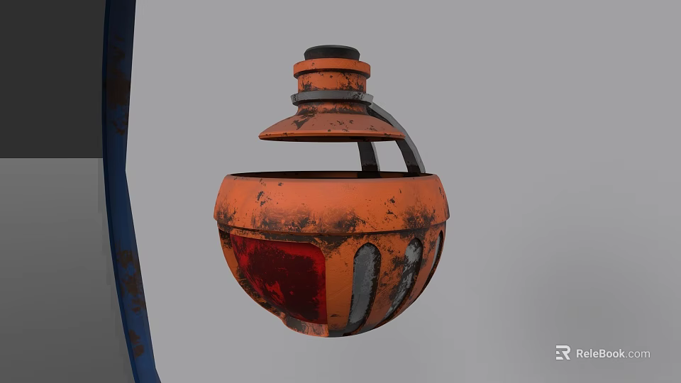 Vintage Orange Cup with Rustic Industrial Design Metal Accents Red Bottom and Gray Stripes 3d model 