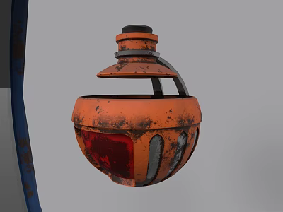 Vintage Orange Cup with Rustic Industrial Design Metal Accents Red Bottom and Gray Stripes 3d model