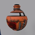 Vintage Orange Cup with Rustic Industrial Design Metal Accents Red Bottom and Gray Stripes