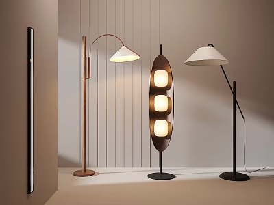 Modern Floor Lamps In Various Designs Wooden Base Black Stand And White Shade For Interior 3d model
