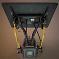 Industrial Computer Terminals With Screens On Stands And Cables In Industrial Design