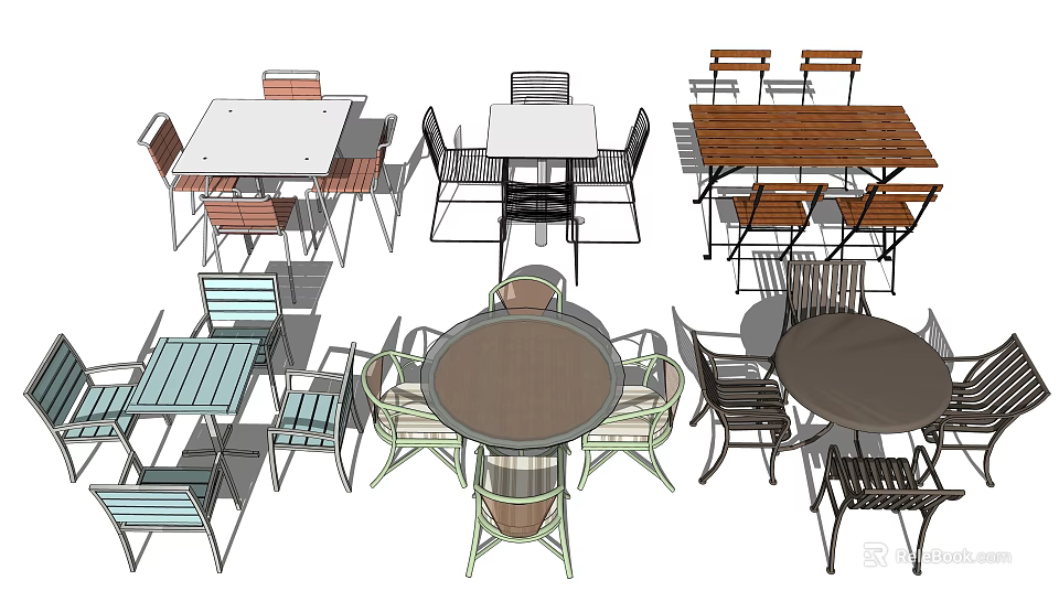 Various Dining Table And Chair Sets With Different Shapes And Materials 3d model 