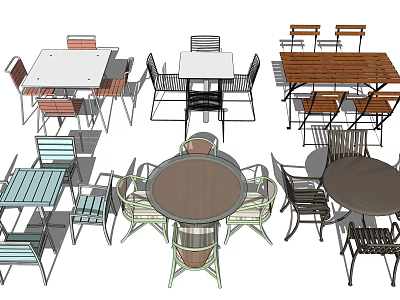 Various Dining Table And Chair Sets With Different Shapes And Materials 3d model