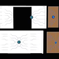 Modern Front Door Design With White And Brown Finish Geometric Patterns And Circular Blue Accent