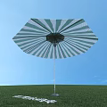 Garden Leisure Umbrella With Green And White Stripes On Grass Field For Outdoor Shade