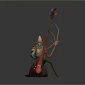 Game Fantasy Character Wearing Pointed Hat Ornate Outfit Holding Red Long Stringed Instrument