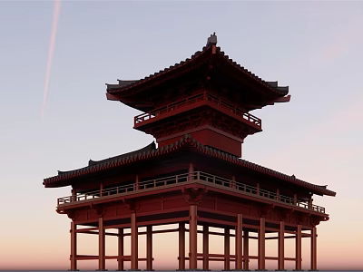 Chinese Garden Landscape With Traditional Pagoda Multi Story Wooden Structure And Decorative Eaves 3d model