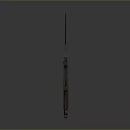 Long Slender Blade Knife With Wooden And Black Handle Standing Upright On Grey Background