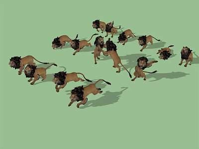 Group of Active Reptiles Running on Green Background in Natural Scene 3d model