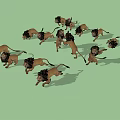 Group of Active Reptiles Running on Green Background in Natural Scene