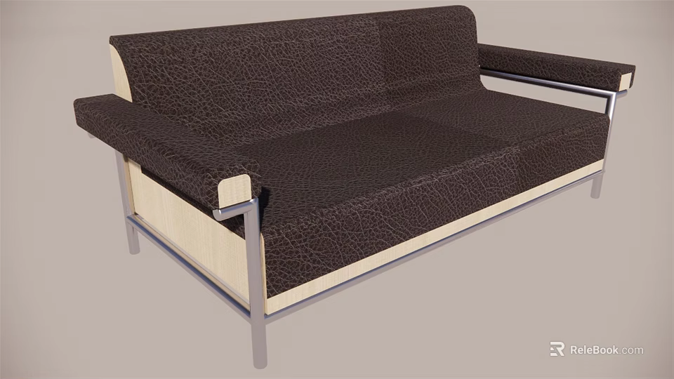 Modern Brown Multi Seater Sofa With Leather Like Texture And Metal Frame 3d model