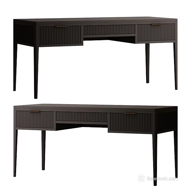 Dark Modern Desk With Drawers And Sleek Wooden Design For Home Office 3d model 