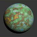 Vibrant Planetary Landscape Showcasing Green Blue Orange Surface With Natural Patterns