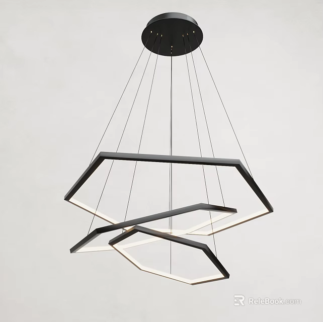 Modern Geometric Chandelier With Multi Layer Black Frame And White Light 3d model