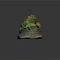 Green Frog Decorative Figurine With Red And Yellow Flowers On Carved Pattern Base