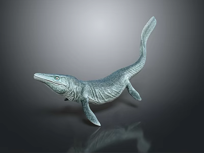 Ichthyosaur 3D Model With Metallic Texture Long Snout Flippers And Tail Fin On Dark Background 3d model