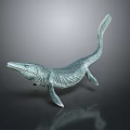 Ichthyosaur 3D Model With Metallic Texture Long Snout Flippers And Tail Fin On Dark Background