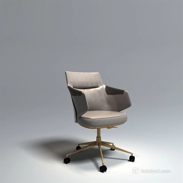 Modern Light Gray Velvet Office Chair With Gold Metal Base And Swivel Wheels 3d model 