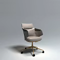 Modern Light Gray Velvet Office Chair With Gold Metal Base And Swivel Wheels