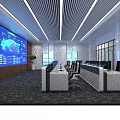 Bright Modern Monitoring Control Room Equipped With Large Data Screen And Professional Operation Consoles